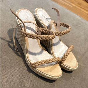 SCHUTZ Tan Braided Espadrille Wedge Sandals